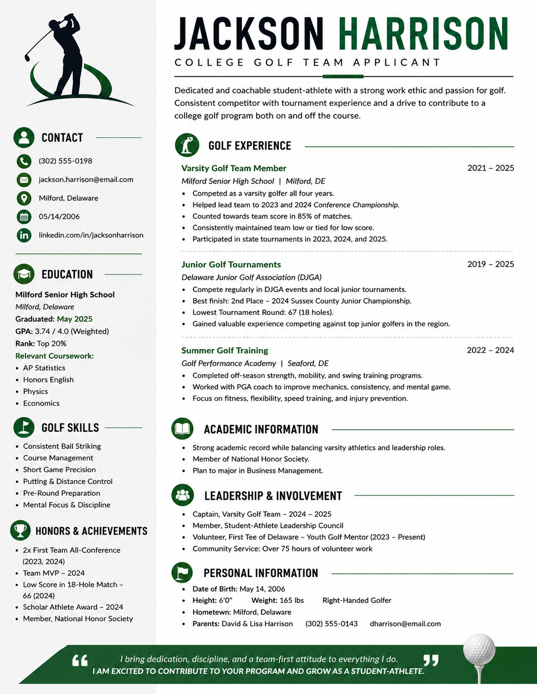 Sample Resume: Athlete