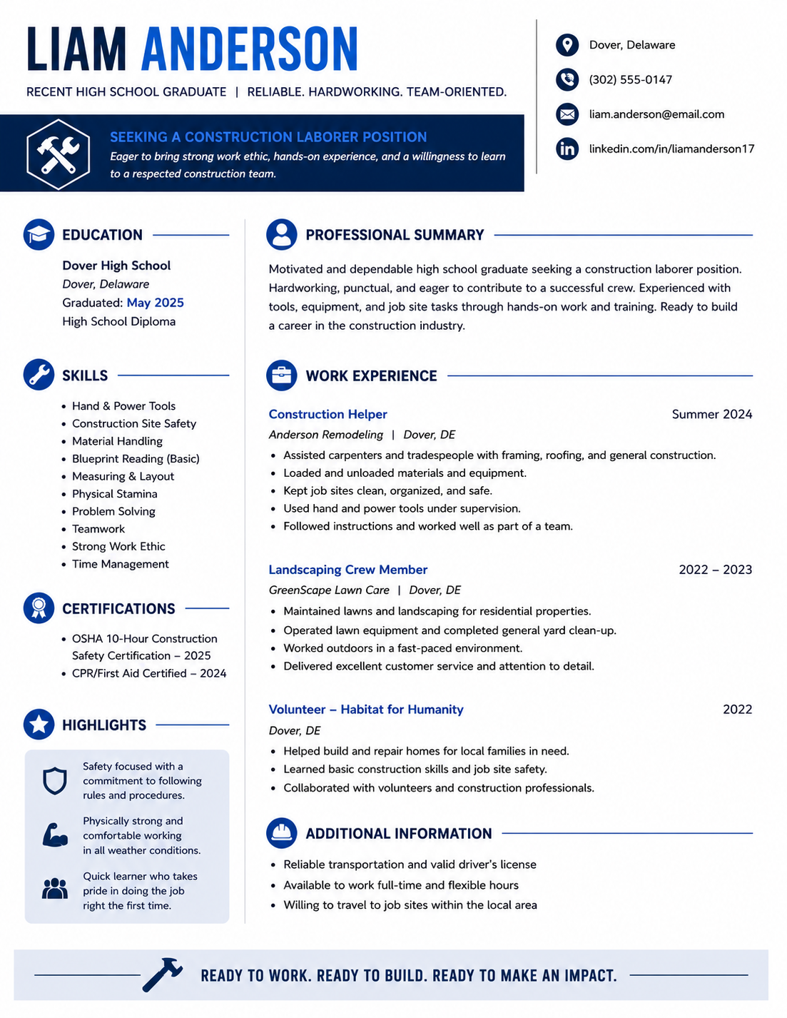 Sample Construction Worker Resume